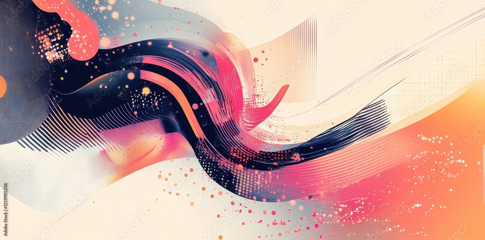 Poster abstract composition with flowing lines circles and vibrant color palette