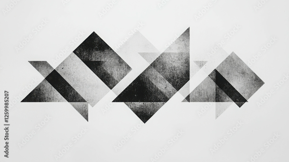 Poster minimalistic geometric design with black and gray triangles and shapes on white background