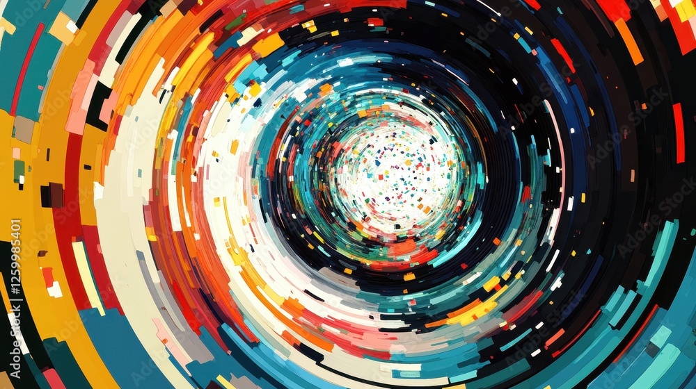 Poster abstract concentric circles emanating from a central bright vortex