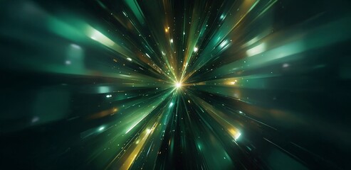 Fototapeta premium Dynamic Light Rays in a Cosmic Tunnel, Abstract Green Background