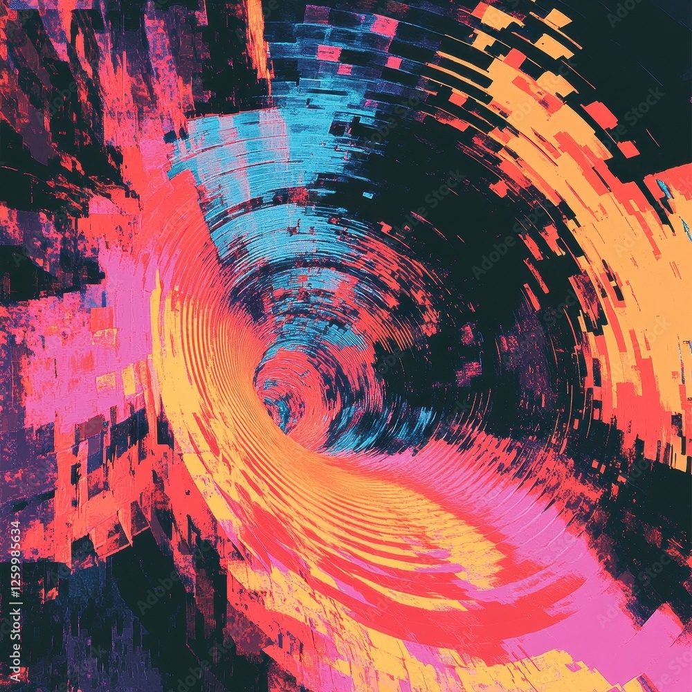 Poster abstract digital artwork features swirling vortex of color and texture