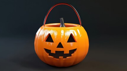 Halloween Bucket. Celebrate October with Orange Pumpkin Lantern Trick-or-Treat Object