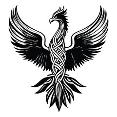 Obraz premium Intricate tribal phoenix with spread wings symbolizing rebirth and power