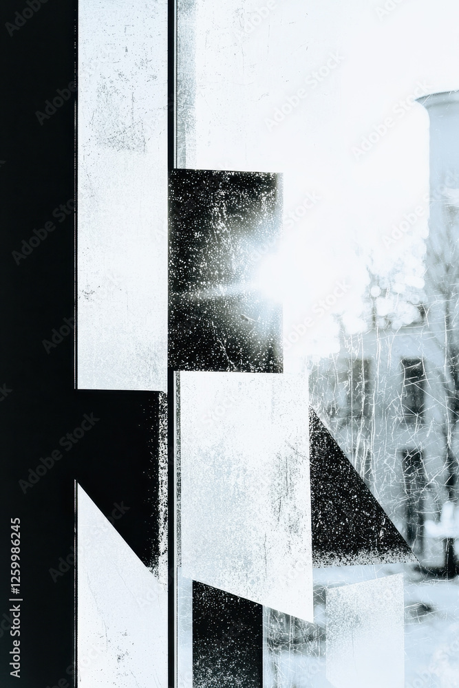 Poster A Play of Light and Shadows: Captivating Architectural Window Reflection with Minimalist Design Elements and Intriguing Textures