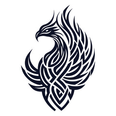 Fototapeta premium Phoenix rising in tribal art style with flames and intricate wing patterns