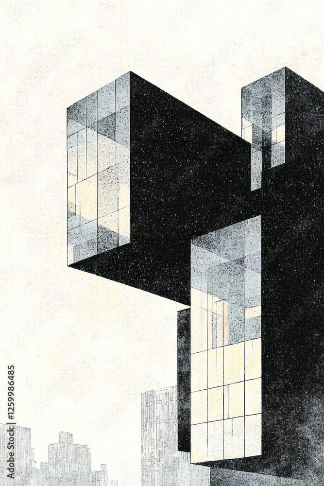 Poster explore the intersection of modern architecture and minimalistic design in this striking urban struc