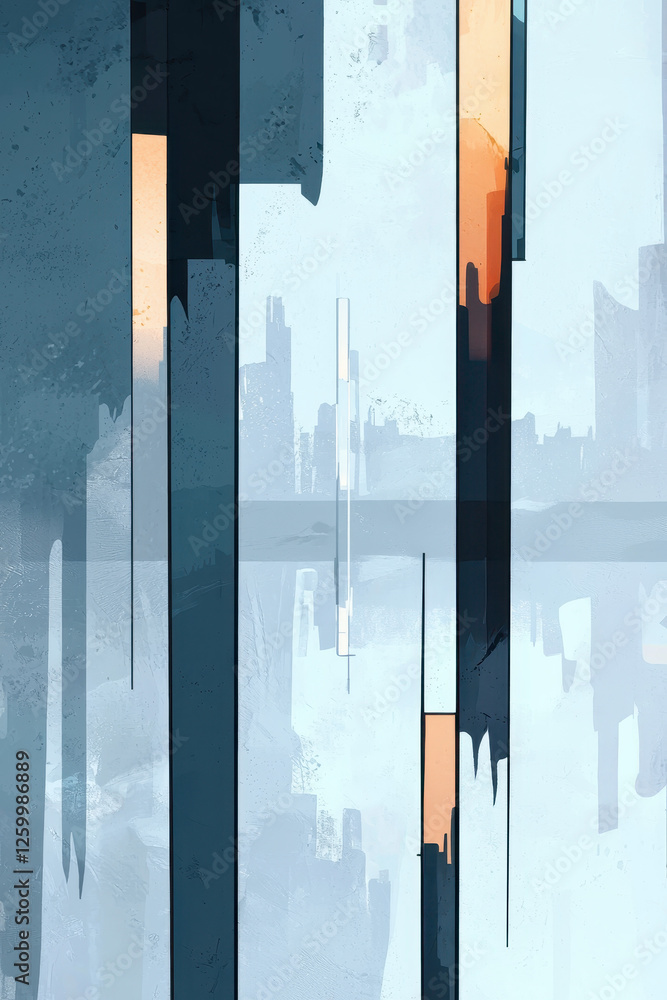 Poster exploring abstract urban architecture: a modern design with striking colors and forms that captures 
