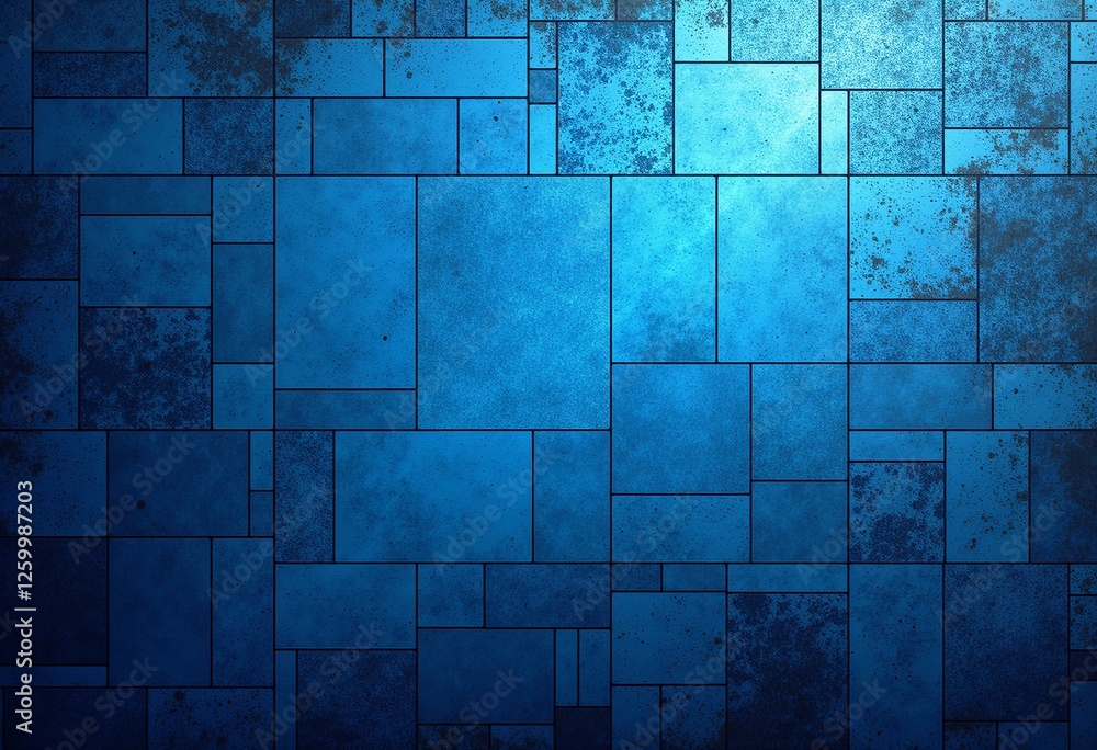 Poster blue textured gradient background: mosaic tile pattern with grain effect and generous copy space, pe