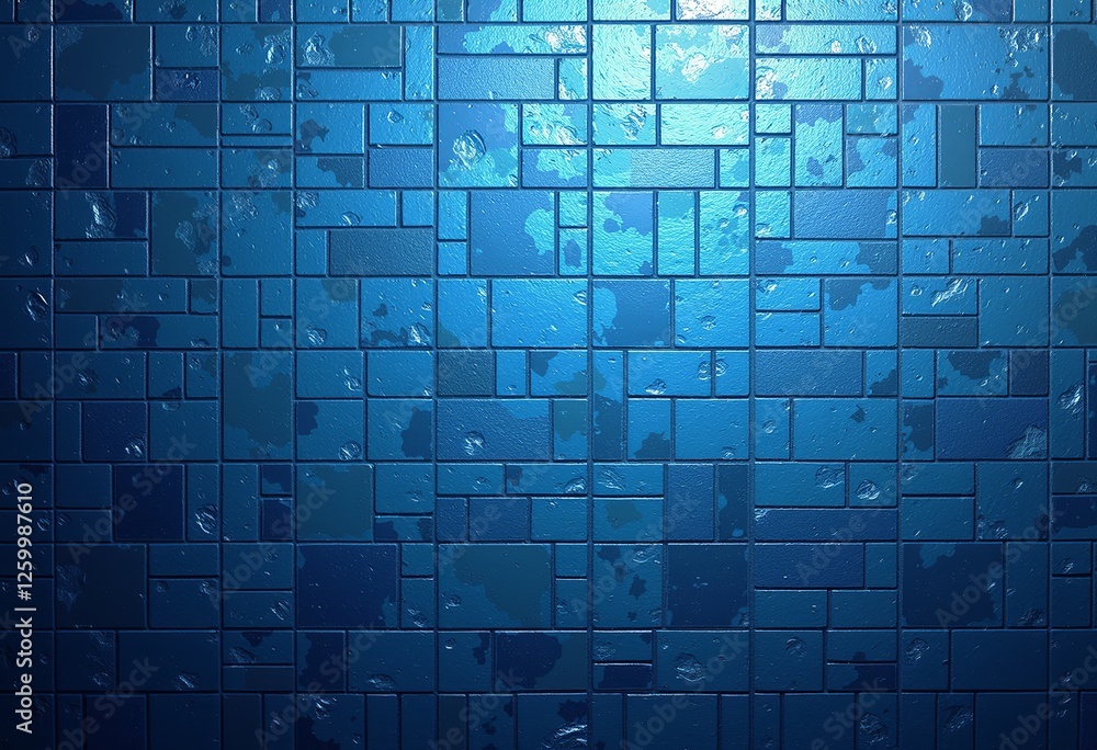 Poster abstract blue gradient with mosaic tile pattern and grain texture: versatile background with copy sp