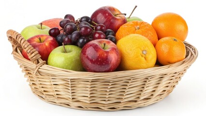 Fruit Basket with Apples, Oranges, and Grapes