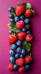 Obraz premium Mixed berries drawing designed for culinary illustrations, with rich colors and textures to enhance food-related design projects. Book illustration style.