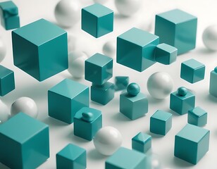 Obraz premium Abstract Teal Cubes and Spheres 3d Render