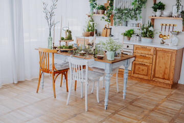 Charming rustic dining area with natural decor and a wooden table