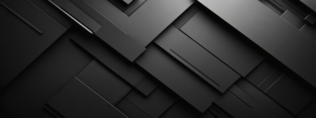 Fototapeta premium Minimalist black background with intersecting lines for design, banner template. White space in the center of the page for text. Simple black and white modern pattern.