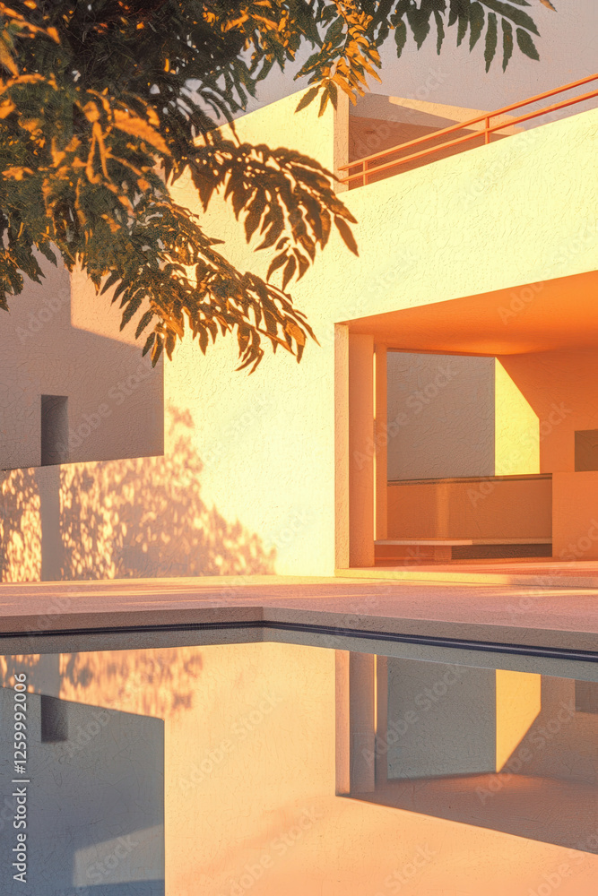 Poster stunning modern architecture with reflective pool and natural light showcasing minimalist design ele