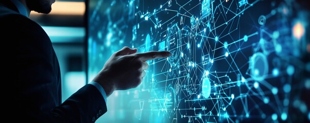 A professional team using a large touchscreen display for a collaborative meeting