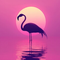 Fototapeta premium Silhouette of a flamingo stands gracefully against a pink sunset