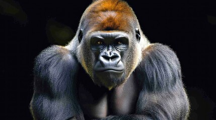 Obraz premium Majestic Gorilla Portrait: A Powerful Image of a Silverback Gorilla