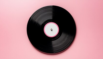 Black Vinyl Record On Pink Background