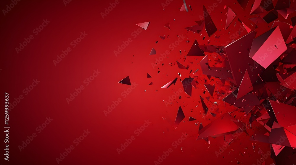 Aufkleber shattered red geometric shapes float against a deep red backdrop