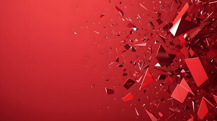 Shattered pieces of red glass floating on a red backdrop