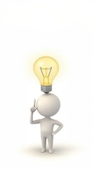 3D cartoon of a white man thinking with his finger on his head and a light bulb above, representing innovative business cost management, financial creativity, and problem solving