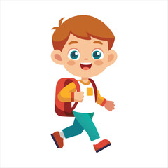 School Kid happily Going Their School Vector