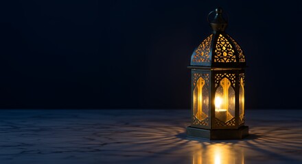 Ramadan Lantern Shining Light on Marble Surface for Festive Celebration