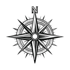 Fototapeta premium Detailed Compass Rose Illustration in Black and White Nautical Design