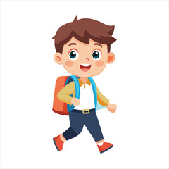Fototapeta premium School Kid happily Going Their School Vector