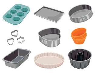 Set of various baking forms. Cartoon vector illustration.