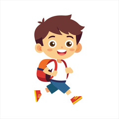 School Kid happily Going Their School Vector