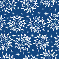 Seamless pattern of Elegant White Snowflakes on Blue Background-Christmas Vector Design