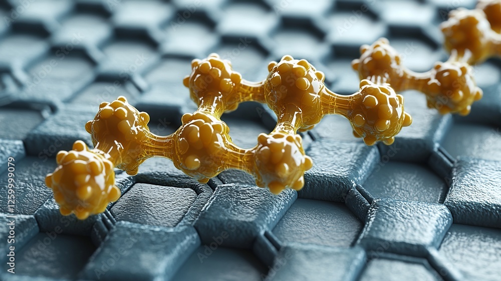 Aufkleber molecular chain on hexagonal surface; nanotechnology research
