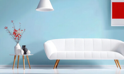 Transform Your Living Space: A Modern Minimalist Interior Design Featuring Soft Blues, Elegant Furniture, and Stylish Decor for a Cozy Atmosphere