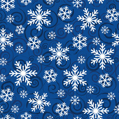 Seamless pattern of Christmas Snowflakes with Swirls -Christmas vector blue background