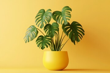 Obraz premium monstera plant in a yellow pot on an isolated background