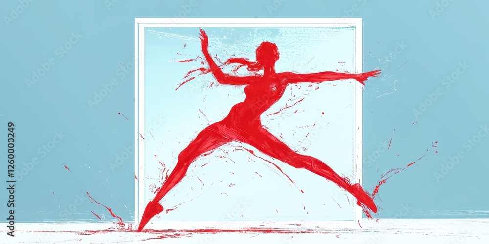 Poster red figure strikes a dynamic pose in a white frame
