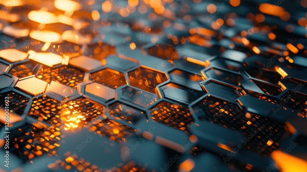 Poster glowing metallic hexagonal patterns forming a captivating futuristic abstract backdrop