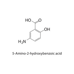 5-Amino-2-hydroxybenzoic acid skeletal structure.Aminobenzoic acid derivative compound schematic illustration. Simple diagram, chemical structure.
