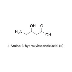 4-Amino-3-hydroxybutanoic acid, (±)- skeletal structure.Aminobutanoic acid derivative compound schematic illustration. Simple diagram, chemical structure.