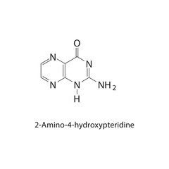 2-Amino-4-hydroxypteridine skeletal structure.Pteridine derivative compound schematic illustration. Simple diagram, chemical structure.