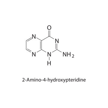 2-Amino-4-hydroxypteridine skeletal structure.Pteridine derivative compound schematic illustration. Simple diagram, chemical structure.