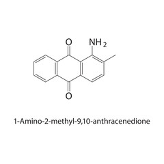 1-Amino-2-methyl-9,10- anthracenedione skeletal structure.Anthraquinone compound schematic illustration. Simple diagram, chemical structure.