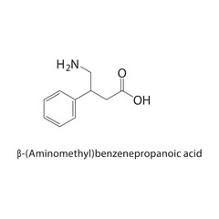 β-(Aminomethyl)- benzenepropanoic acid skeletal structure.Amino acid derivative compound schematic illustration. Simple diagram, chemical structure.