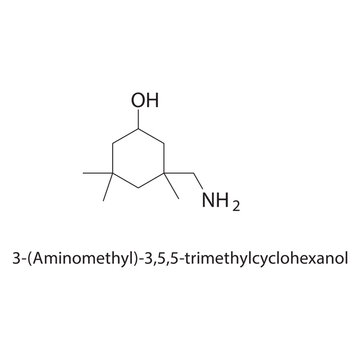 3-(Aminomethyl)-3,5,5- trimethylcyclohexanol skeletal structure.Cyclohexanol derivative compound schematic illustration. Simple diagram, chemical structure.