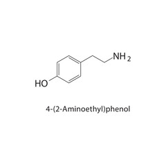 4-(2-Aminoethyl)phenol, Tyramine skeletal structure.Phenylethanolamine derivative compound schematic illustration. Simple diagram, chemical structure.
