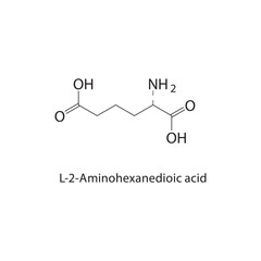L-2-Aminohexanedioic acid skeletal structure.Amino acid compound schematic illustration. Simple diagram, chemical structure.
