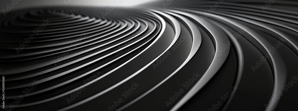 Poster minimalist black background with swirling lines for design banner template, featuring abstract geome