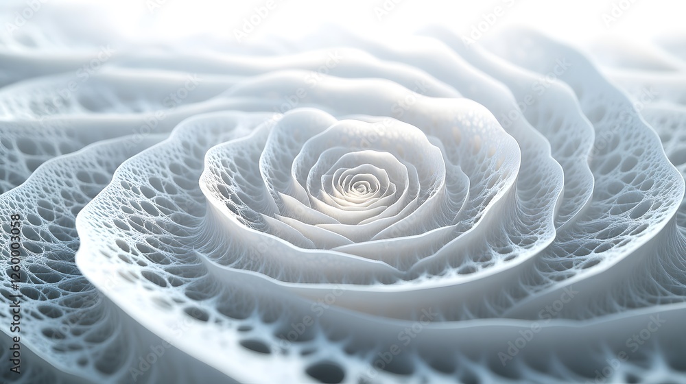 Poster an ethereal fractal rose unfolding with delicate and intricate patterns